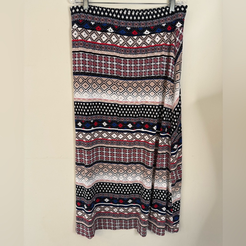 Established 1962 boho midi skirt soft stretch pull on  black red blue white XL